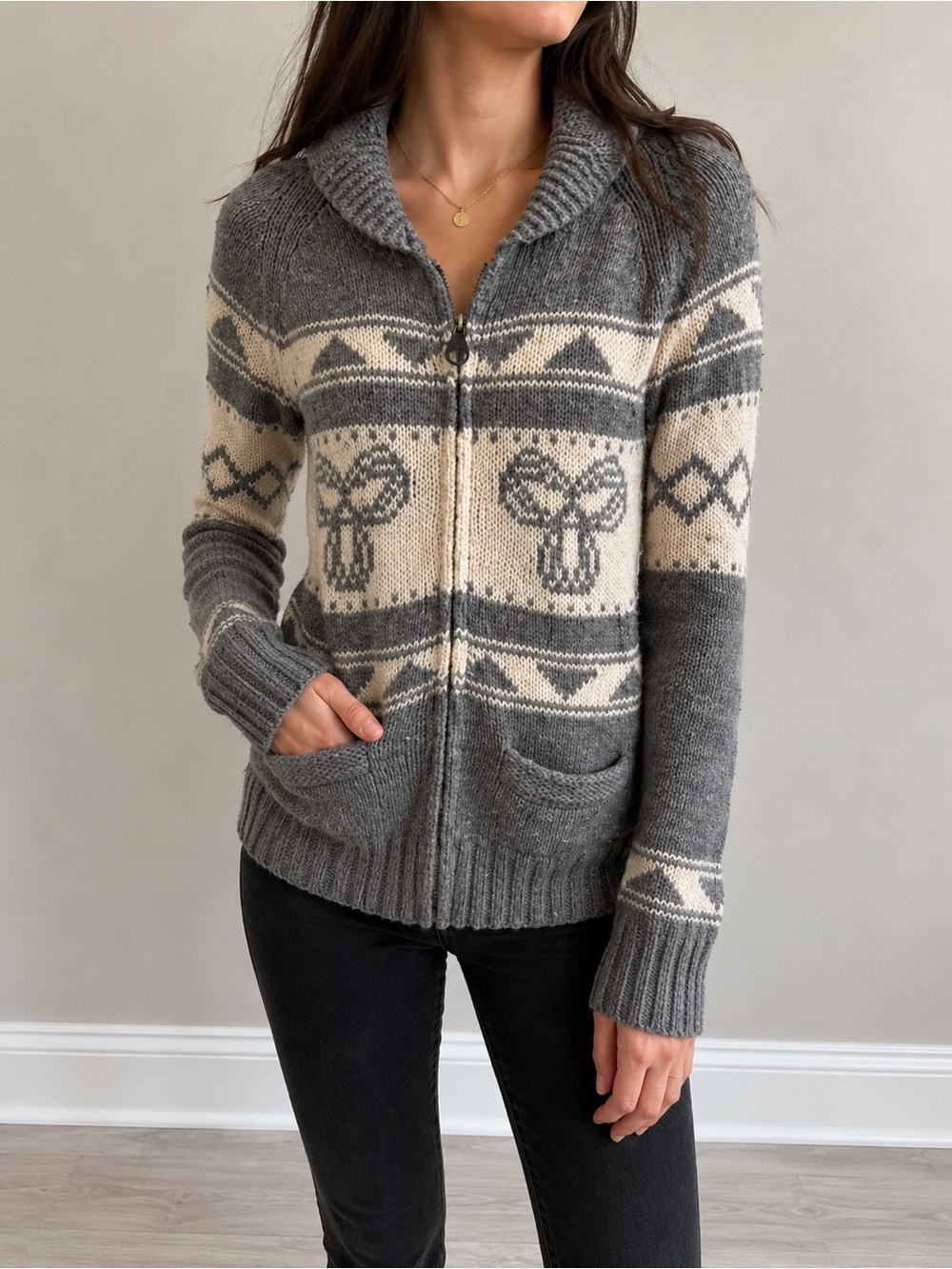 TNA Aritzia Sea To Sky 100% Lambswool Zip Up Sweater Jacket Shawl Collar Women’s